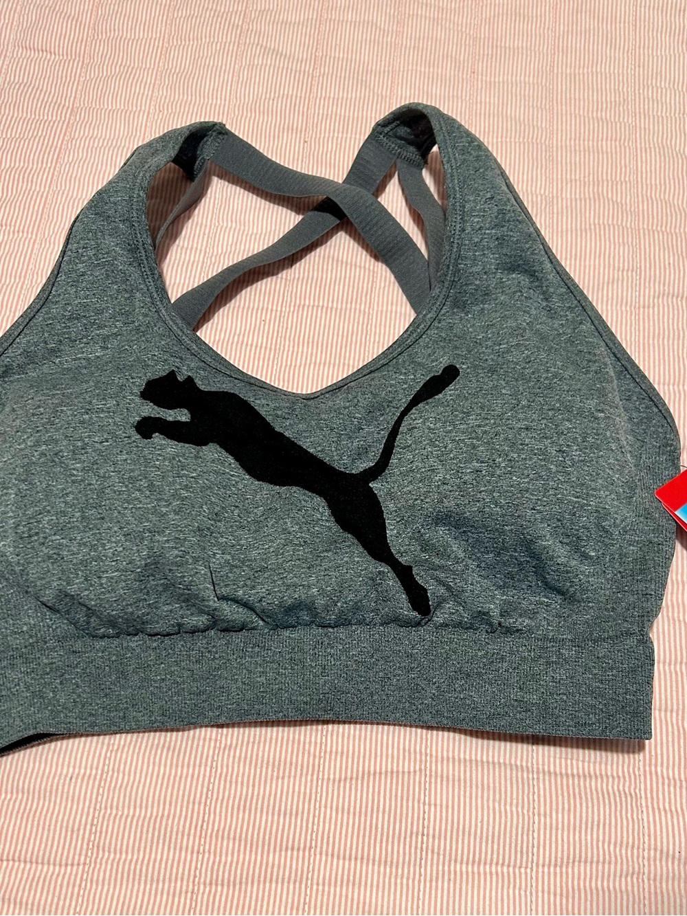 Puma Gray Racerback Sports Bra with Black Logo